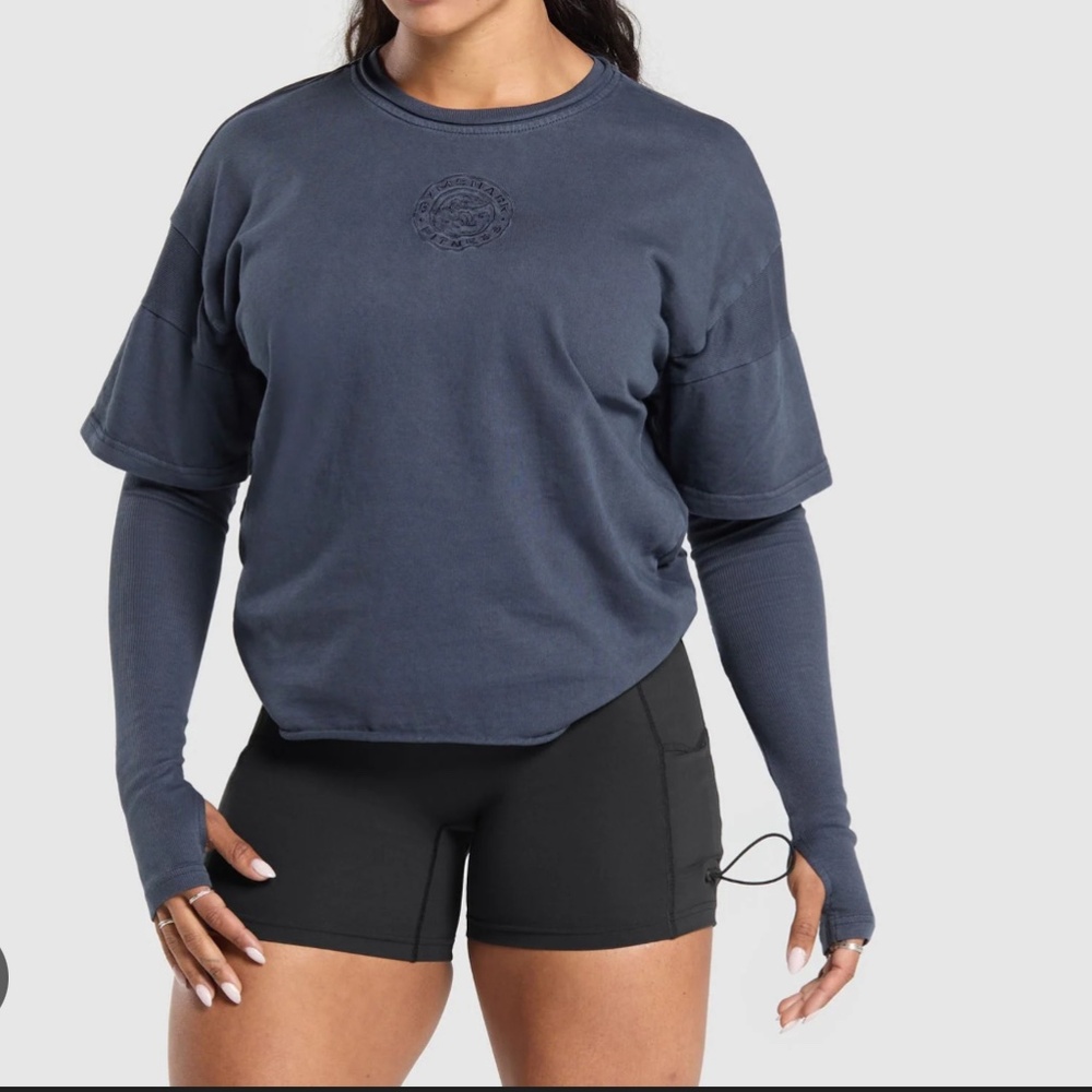 Gymshark Premium Legacy Washed 2-in-1 Long Sleeve - Heavy Blue Size M